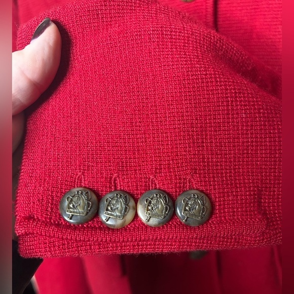 Lauren Ralph Lauren Red Long Wool Cardigan Four Button Sweater Jacket M Classic - Picture 5 of 12
